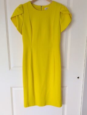 Calvin Klein Bright Yellow Midi Dress with Puff Short Sleeves